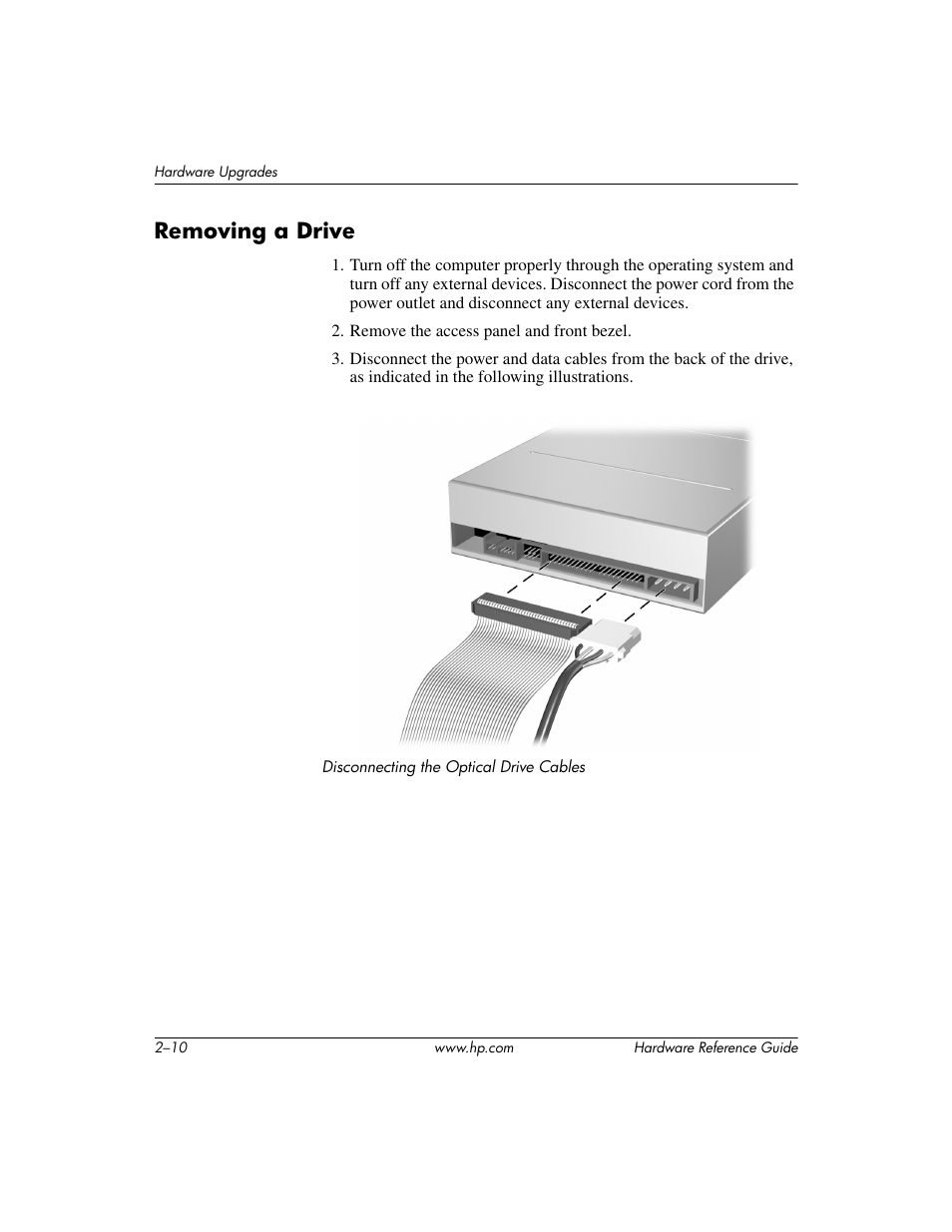 Removing a drive, Removing a drive –10 | HP dx6120 User Manual | Page 20 / 52