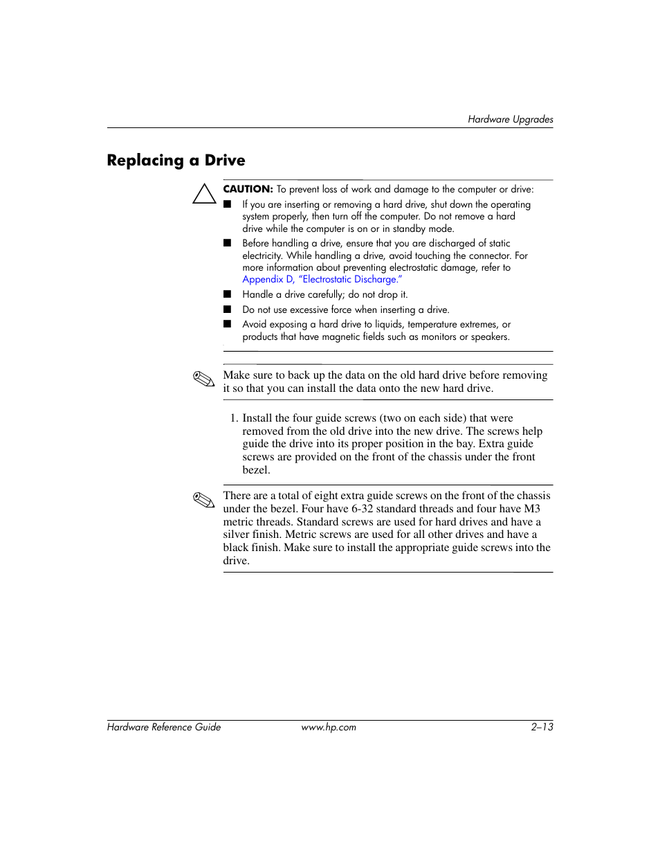 Replacing a drive, Replacing a drive –13 | HP dx6120 User Manual | Page 23 / 52
