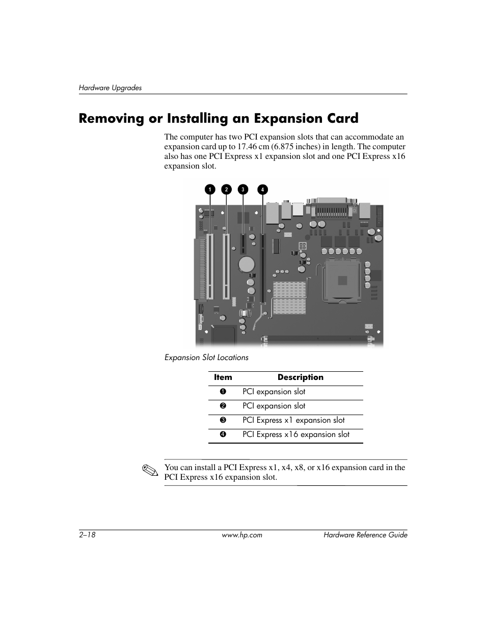 Removing or installing an expansion card, Removing or installing an expansion card –18 | HP dx6120 User Manual | Page 28 / 52