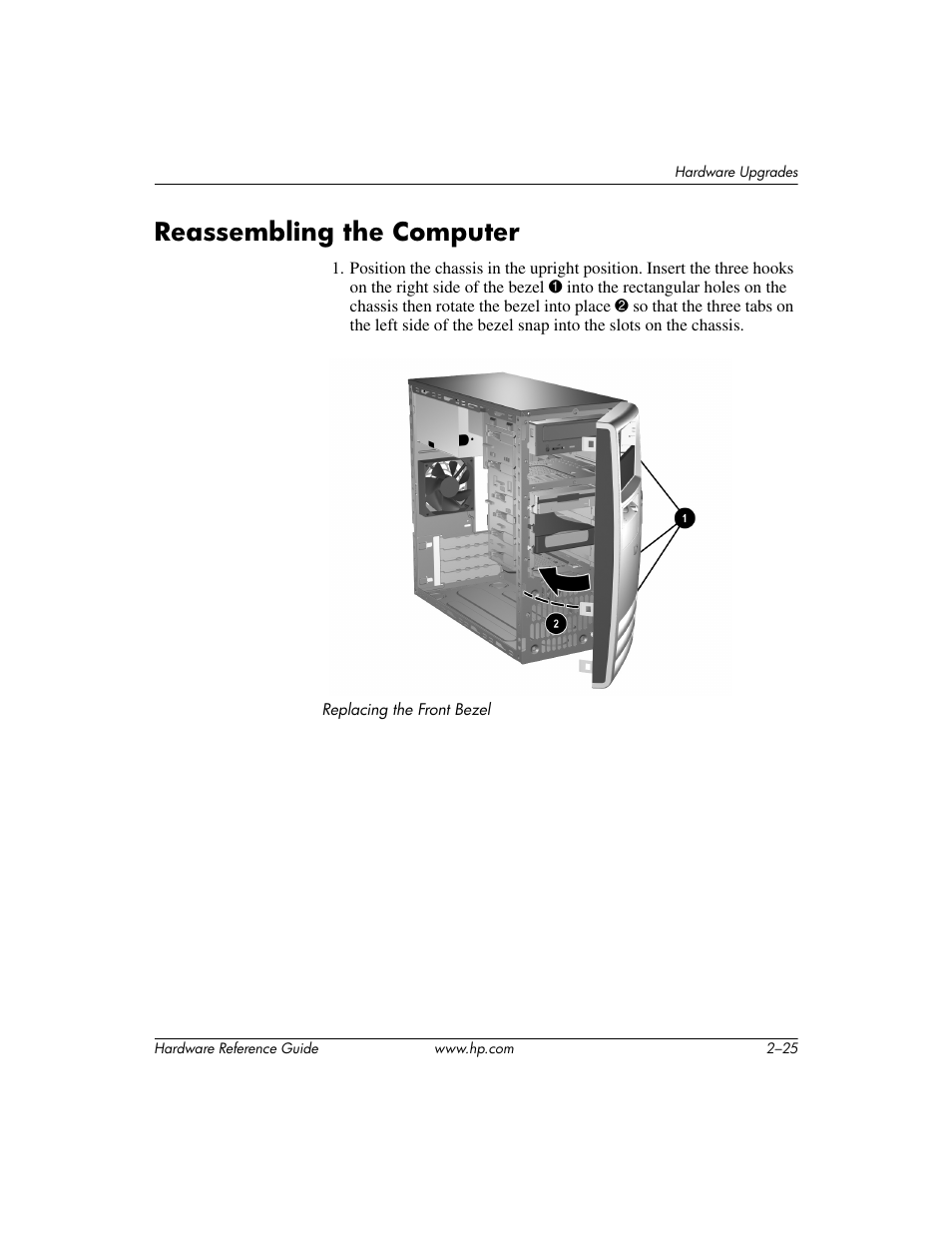 Reassembling the computer, Reassembling the computer –25 | HP dx6120 User Manual | Page 35 / 52