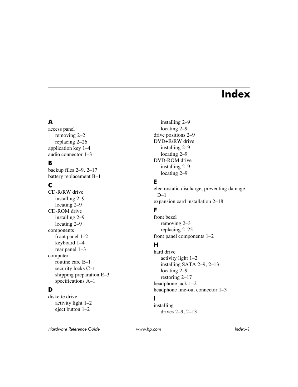 Index | HP dx6120 User Manual | Page 51 / 52