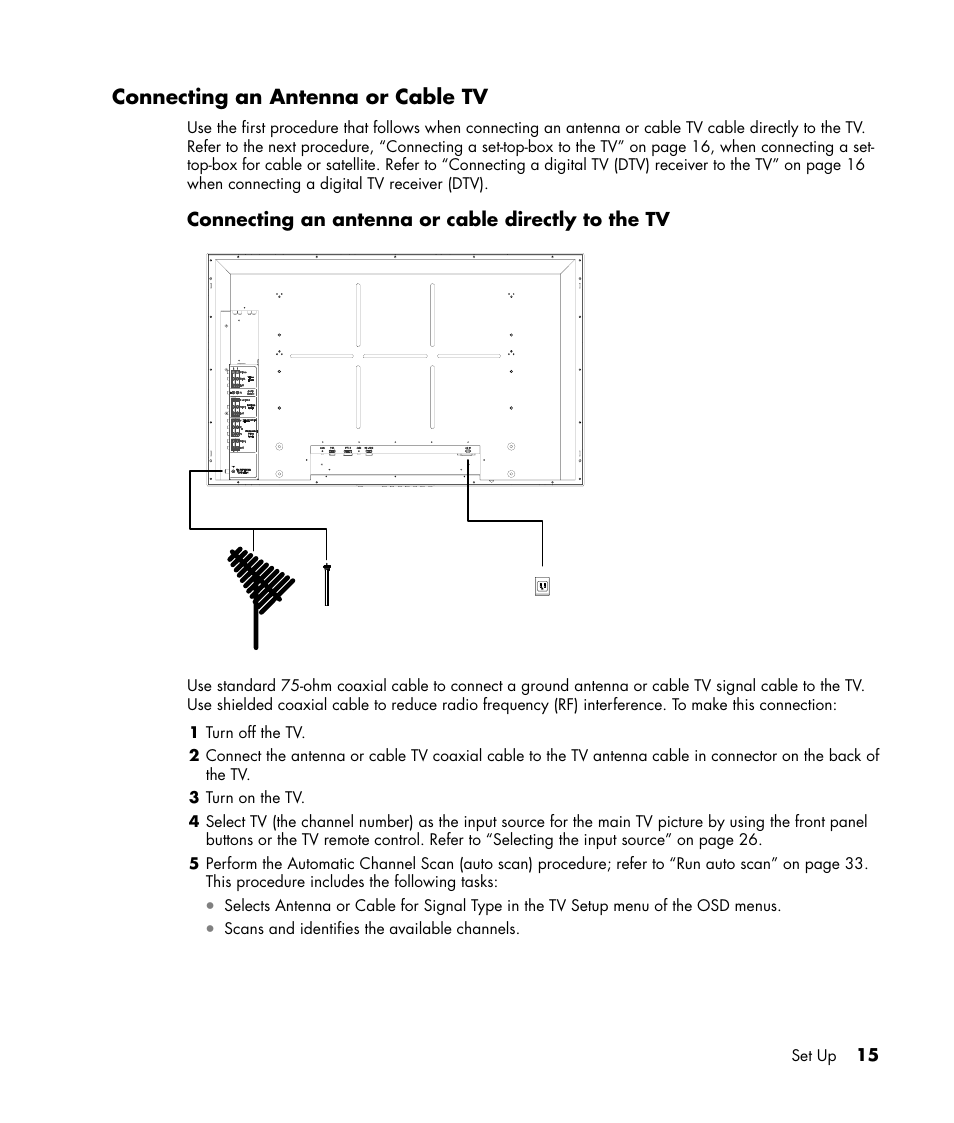 Connecting an antenna or cable tv | HP PE4240N User Manual | Page 19 / 80