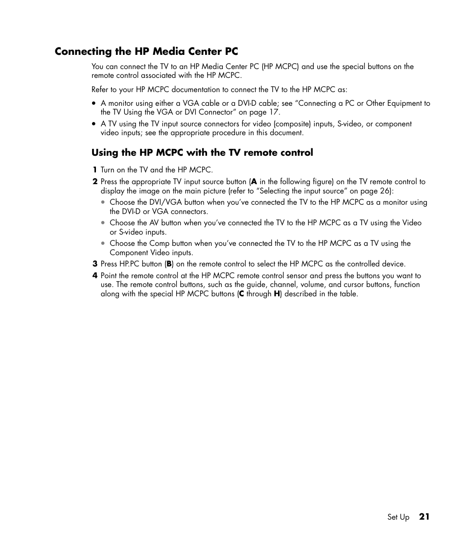 Connecting the hp media center pc | HP PE4240N User Manual | Page 25 / 80