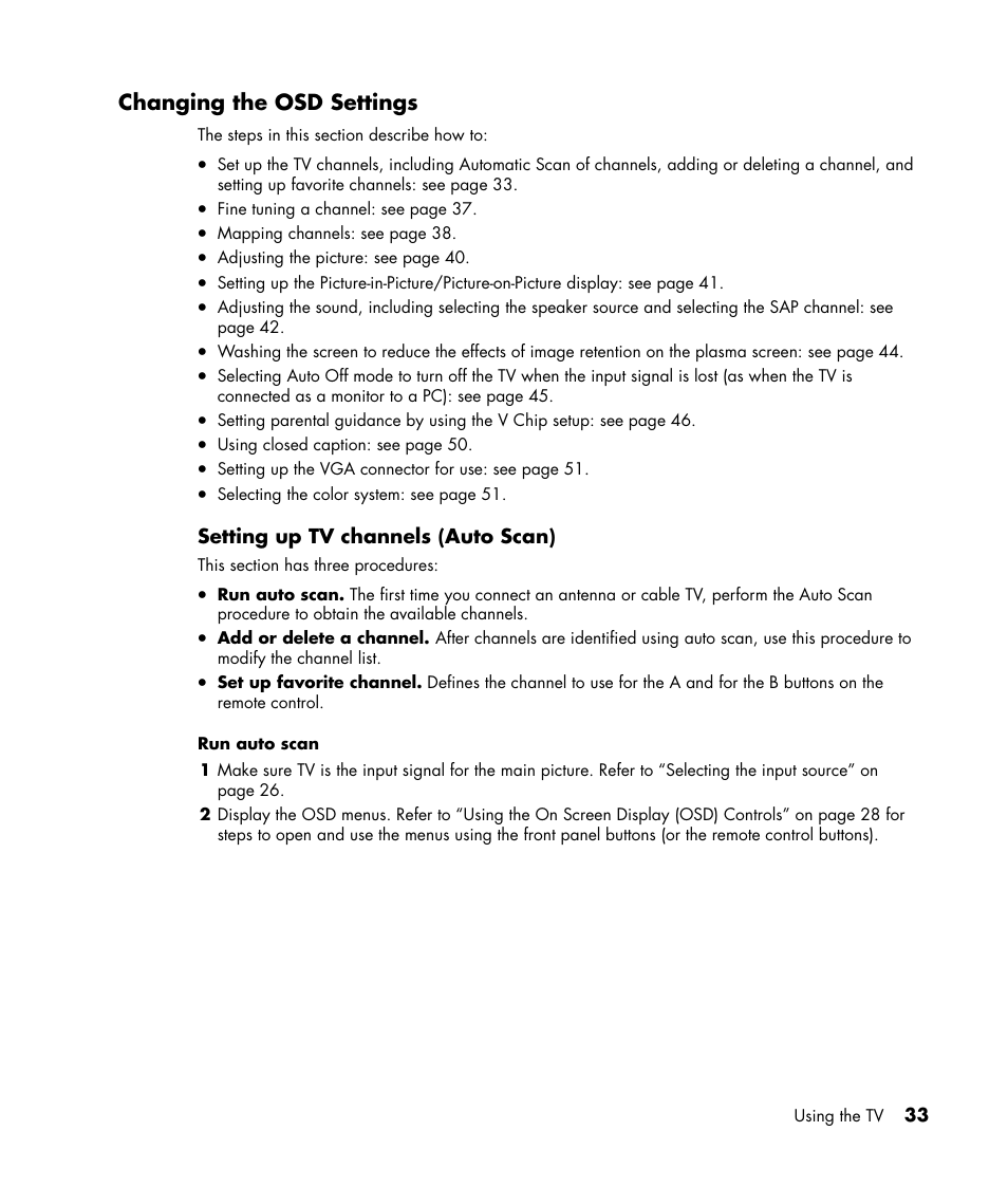 Changing the osd settings | HP PE4240N User Manual | Page 37 / 80