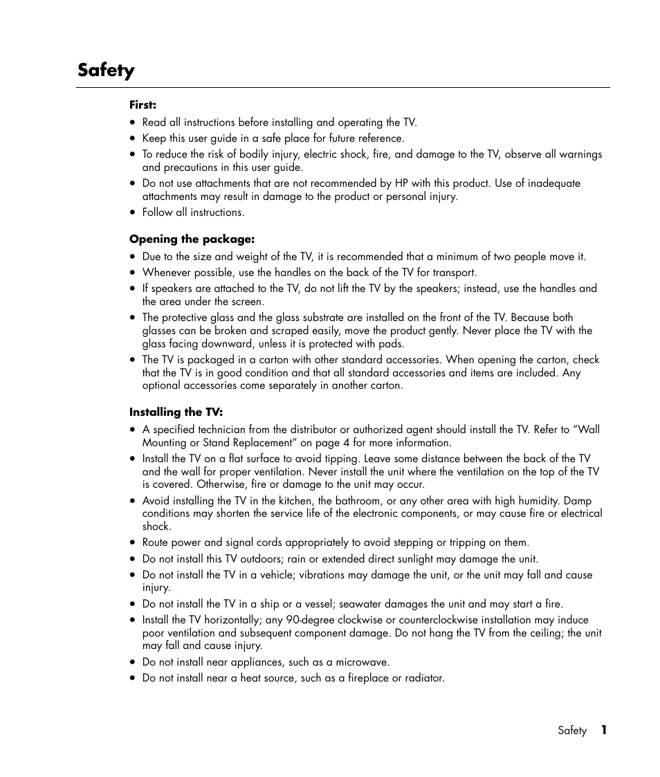 Safety | HP PE4240N User Manual | Page 5 / 80