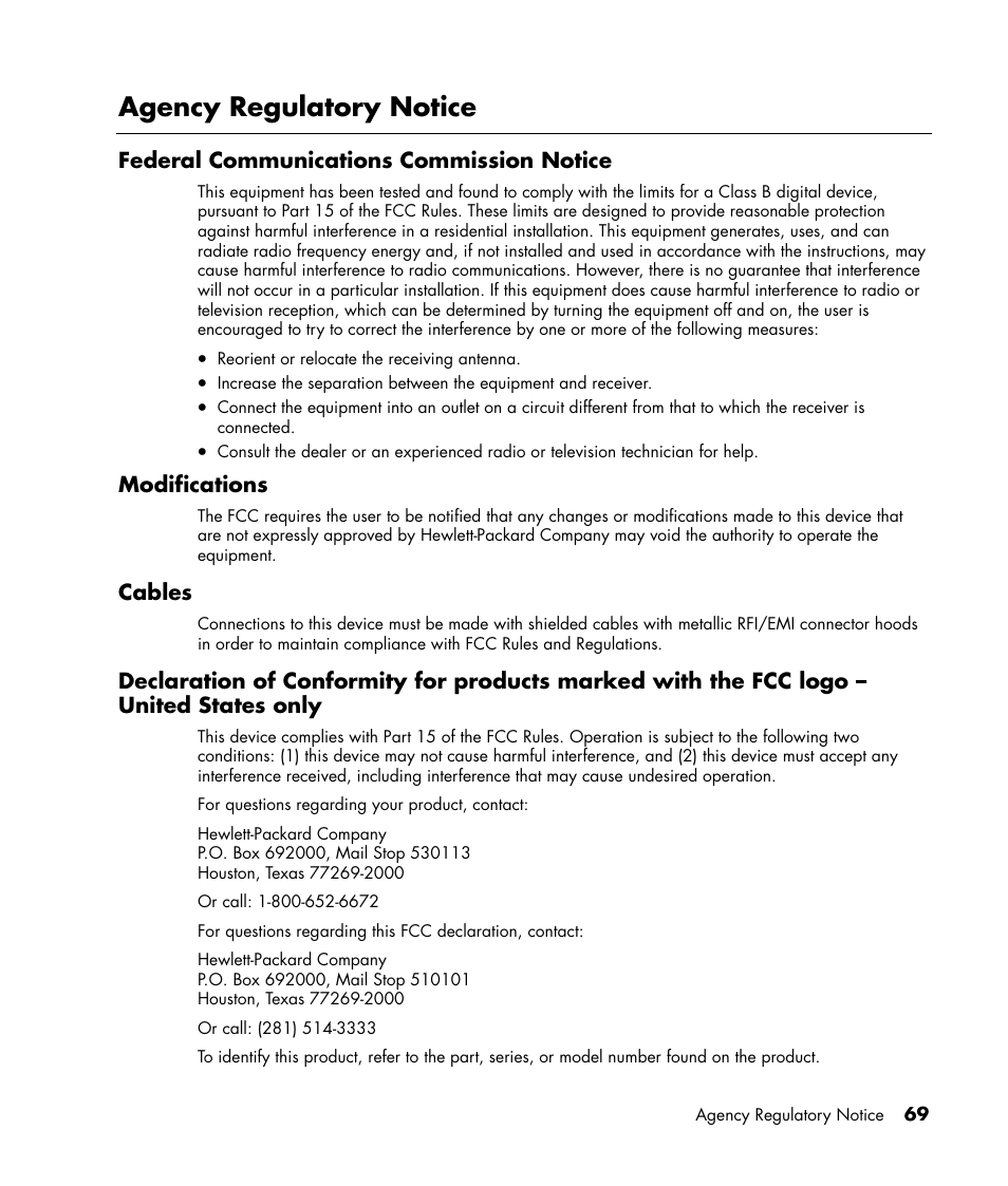 Agency regulatory notice | HP PE4240N User Manual | Page 73 / 80