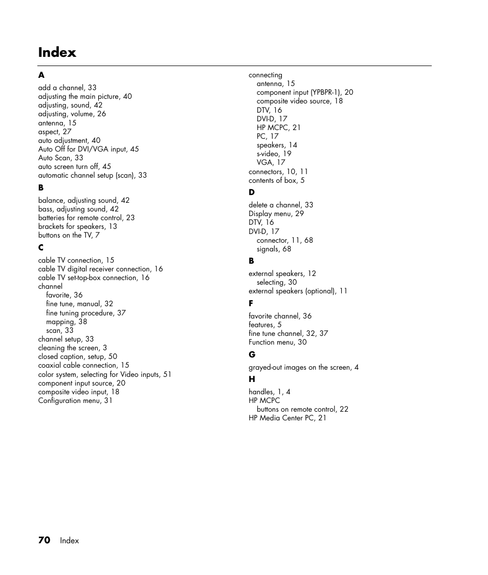 Index | HP PE4240N User Manual | Page 74 / 80