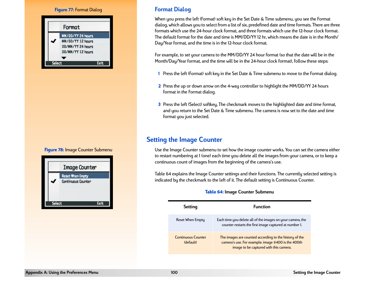 Format dialog, Setting the image counter | HP 618 User Manual | Page 100 / 129
