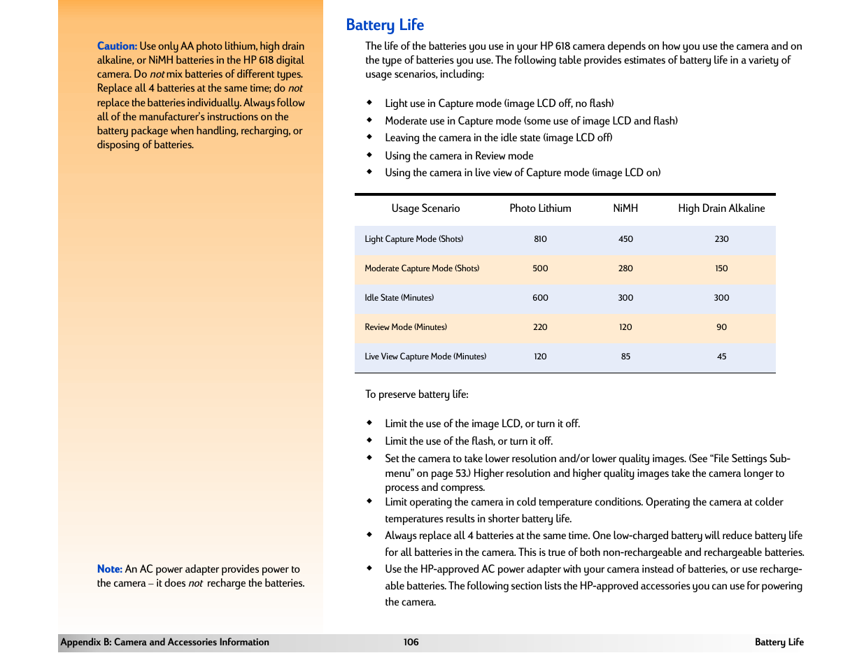 Battery life | HP 618 User Manual | Page 106 / 129