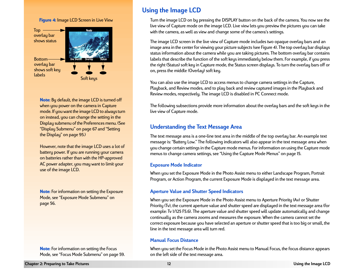 Using the image lcd, Understanding the text message area | HP 618 User Manual | Page 12 / 129