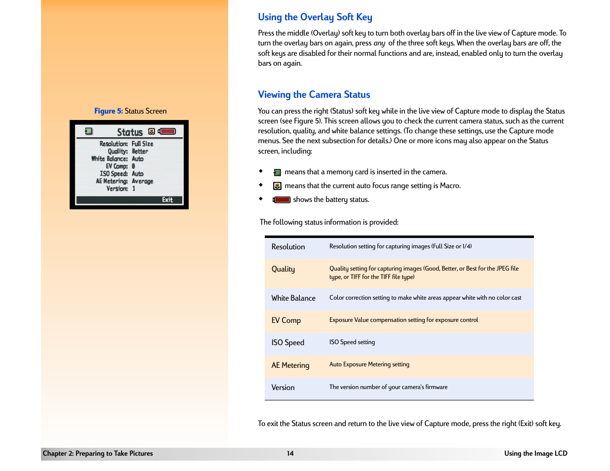 Using the overlay soft key, Viewing the camera status | HP 618 User Manual | Page 14 / 129