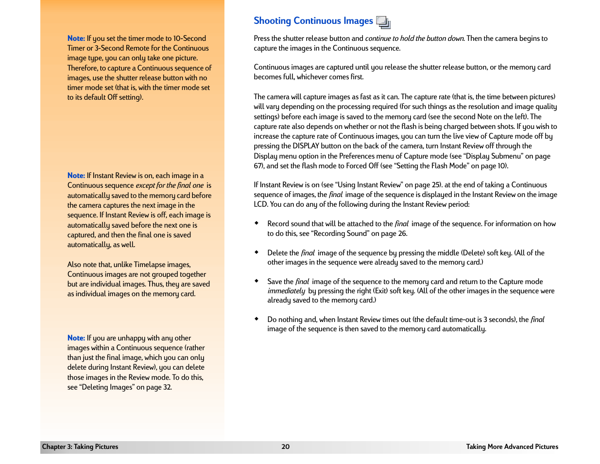 Shooting continuous images | HP 618 User Manual | Page 20 / 129