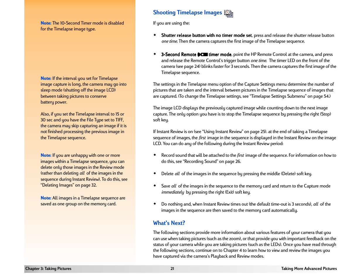 Shooting timelapse images, What’s next | HP 618 User Manual | Page 21 / 129