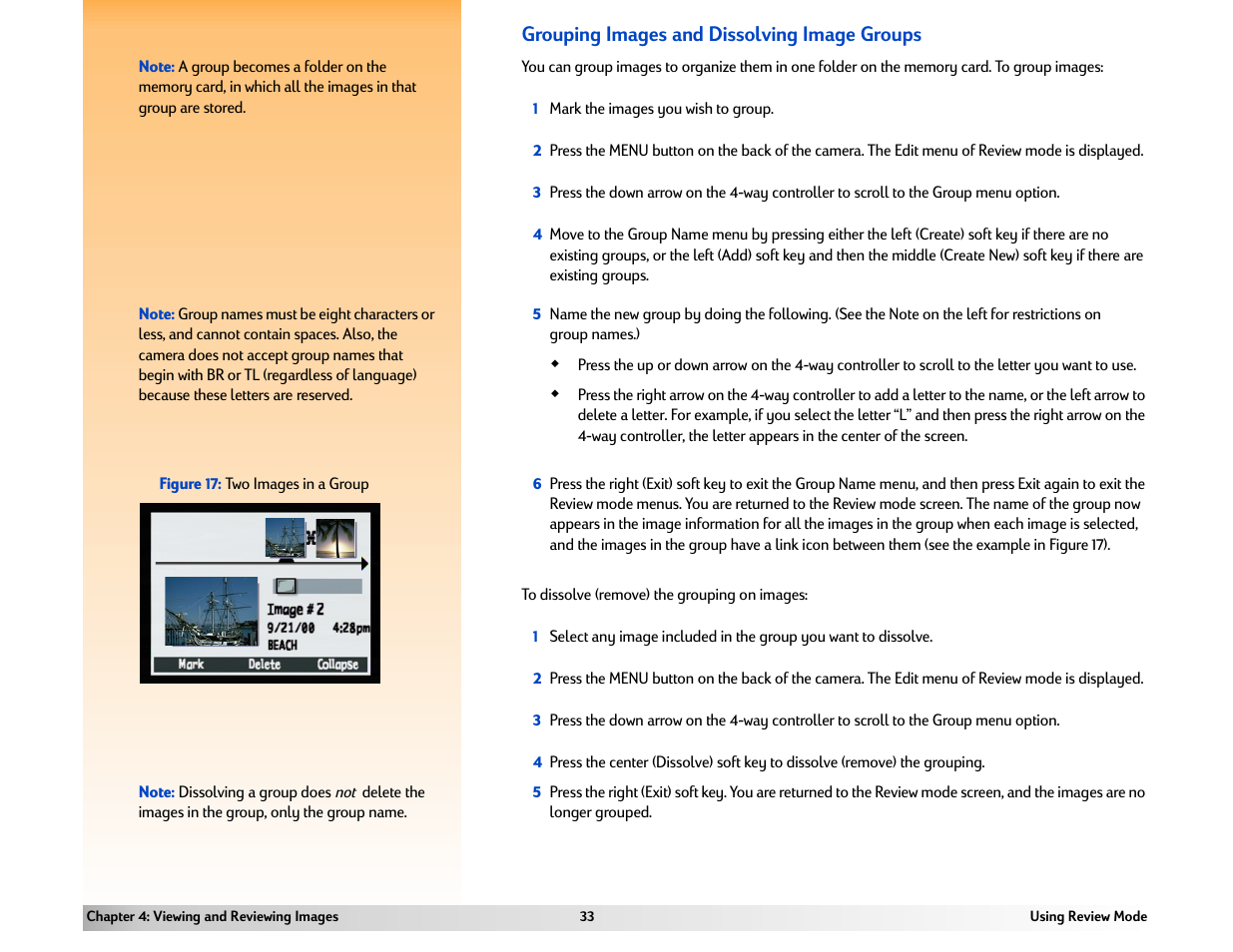 Grouping images and dissolving image groups | HP 618 User Manual | Page 33 / 129