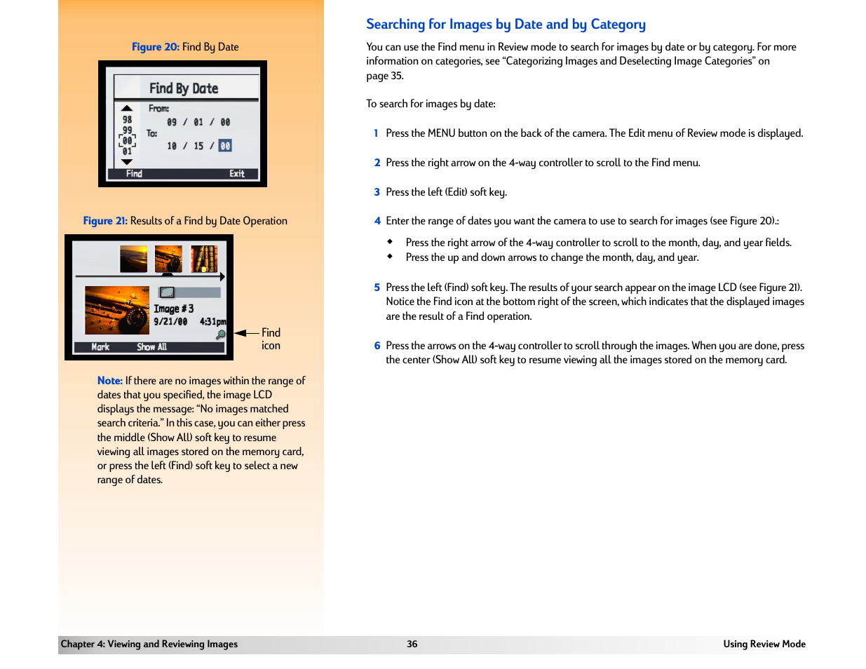 Searching for images by date and by category | HP 618 User Manual | Page 36 / 129