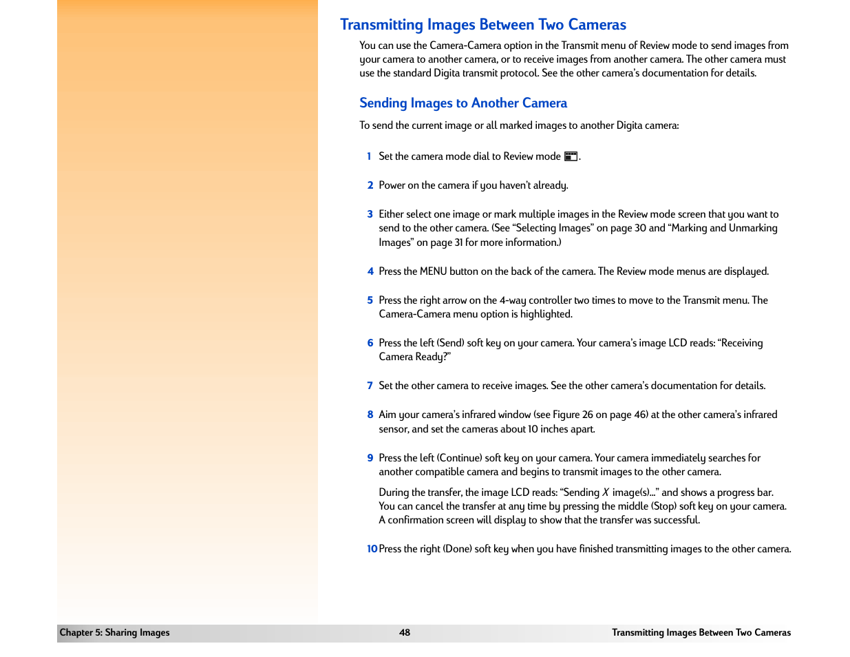 Transmitting images between two cameras, Sending images to another camera | HP 618 User Manual | Page 48 / 129