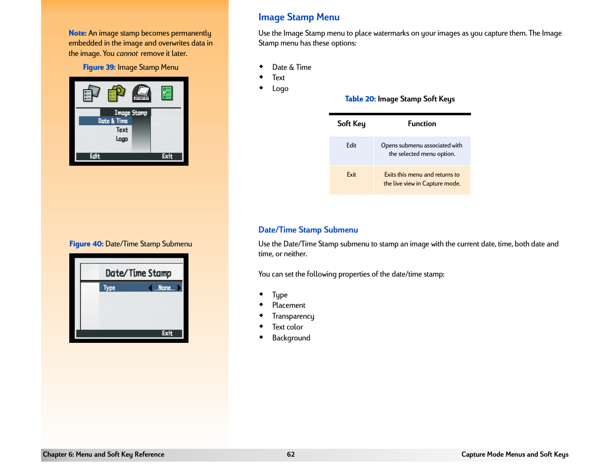 Image stamp menu | HP 618 User Manual | Page 62 / 129