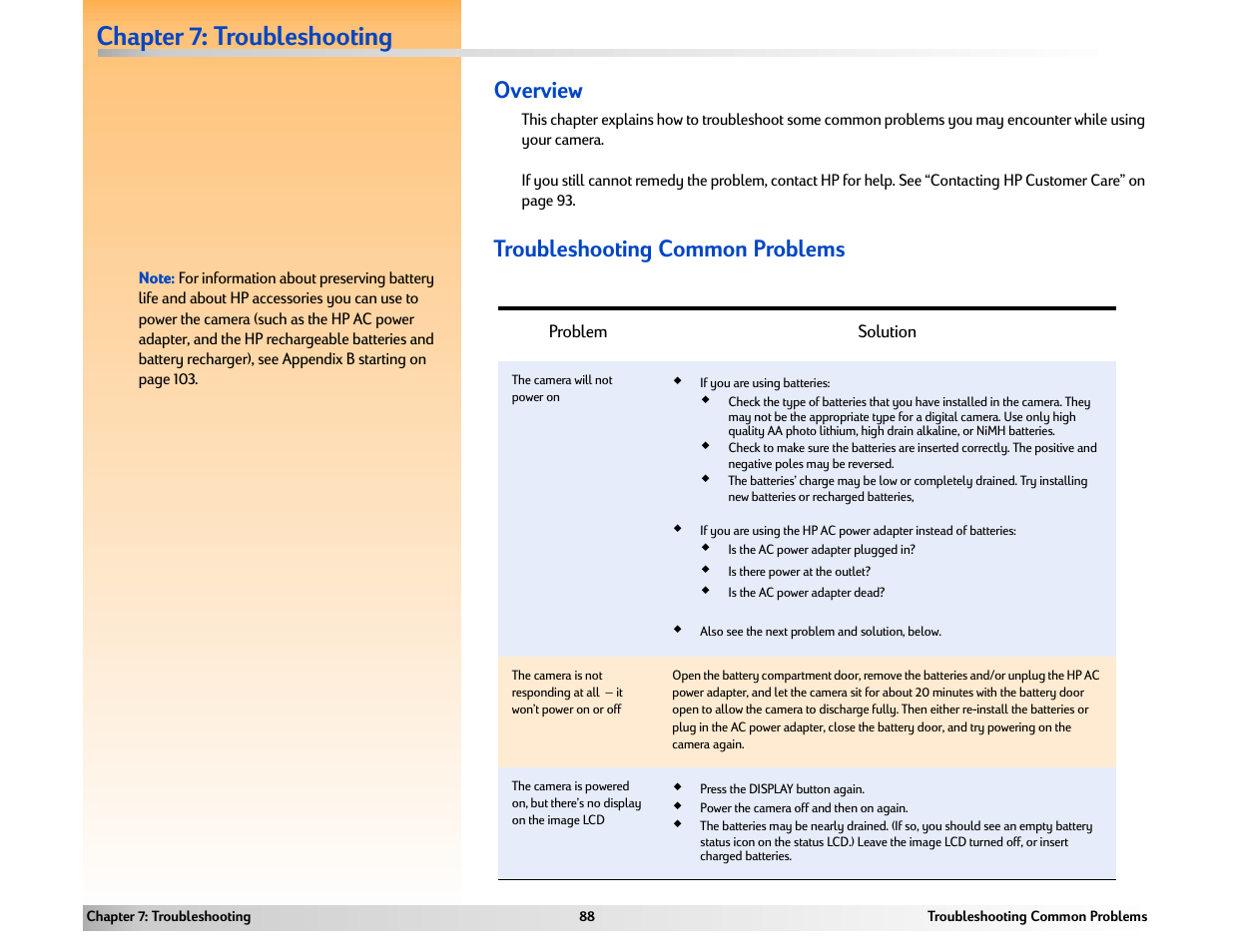 Chapter 7: troubleshooting, Troubleshooting common problems, Overview | HP 618 User Manual | Page 88 / 129