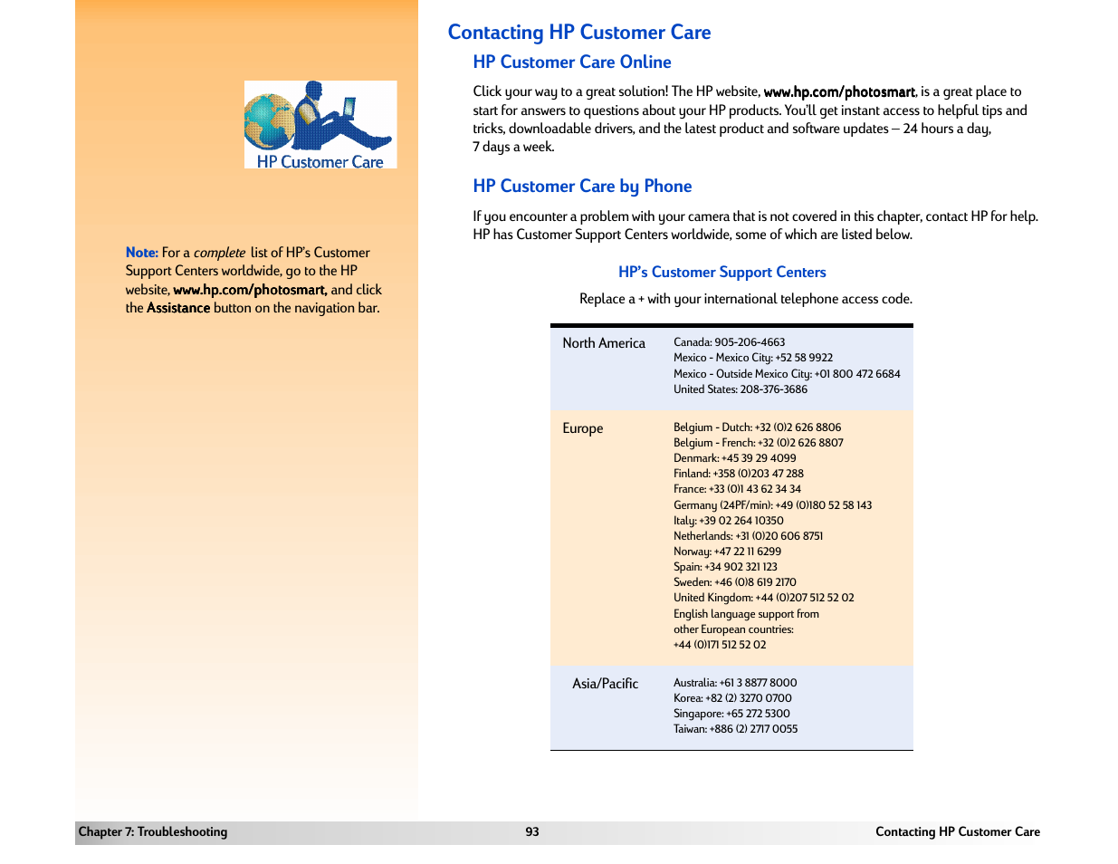 Contacting hp customer care, Hp customer care online, Hp customer care by phone | HP 618 User Manual | Page 93 / 129