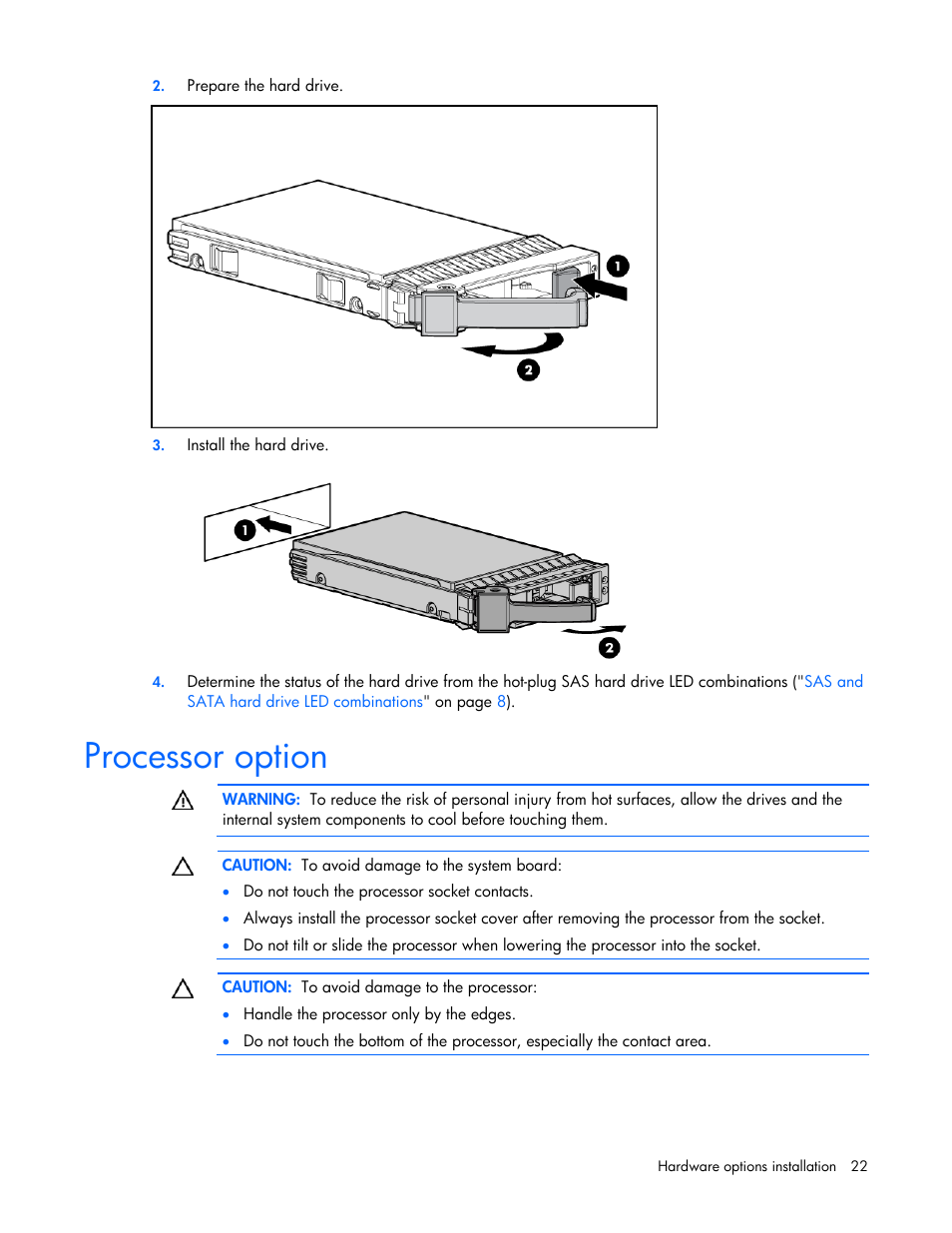 Processor option | HP PROLIANT SERVER BLADE BL460C G6 User Manual | Page 22 / 108