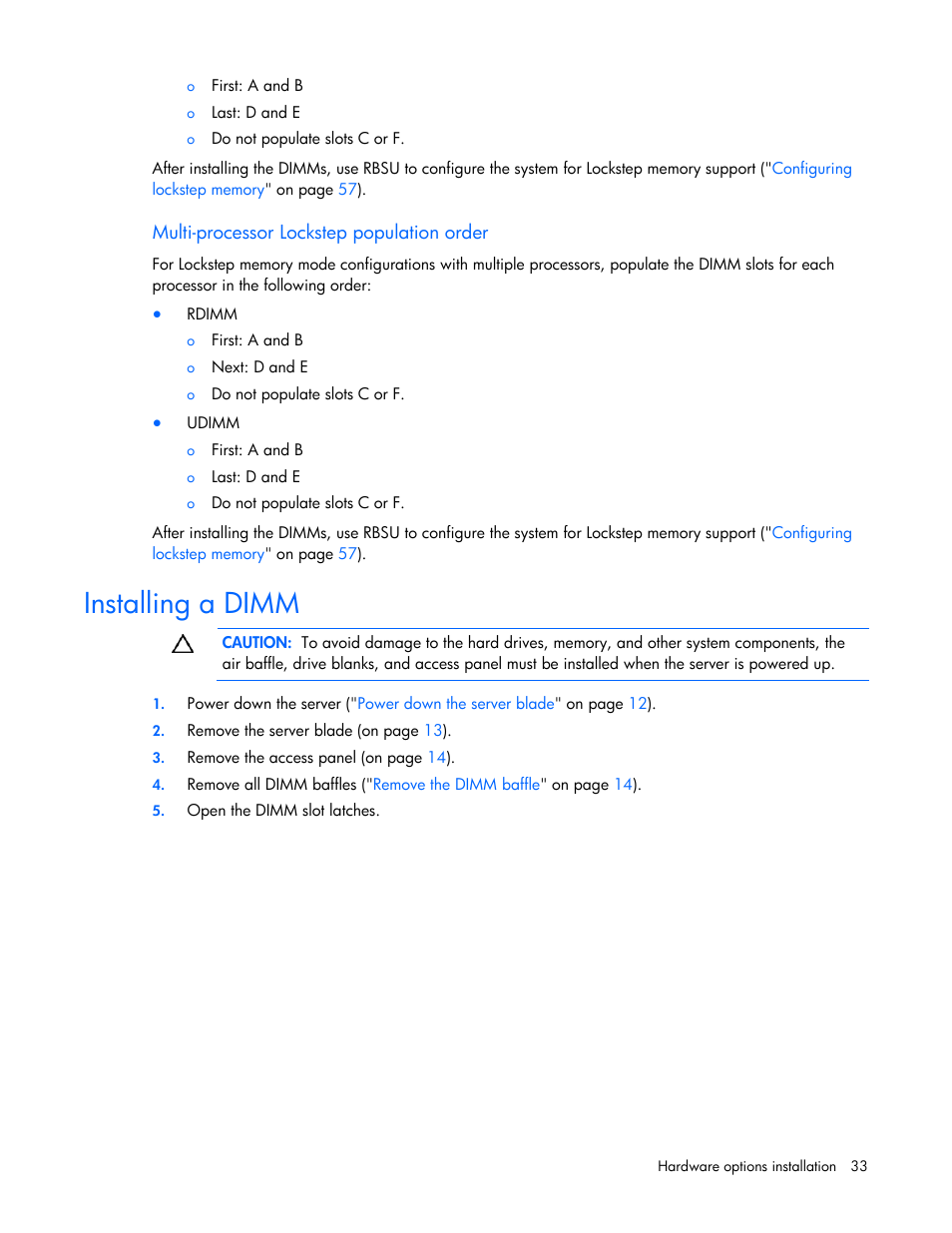 Installing a dimm | HP PROLIANT SERVER BLADE BL460C G6 User Manual | Page 33 / 108