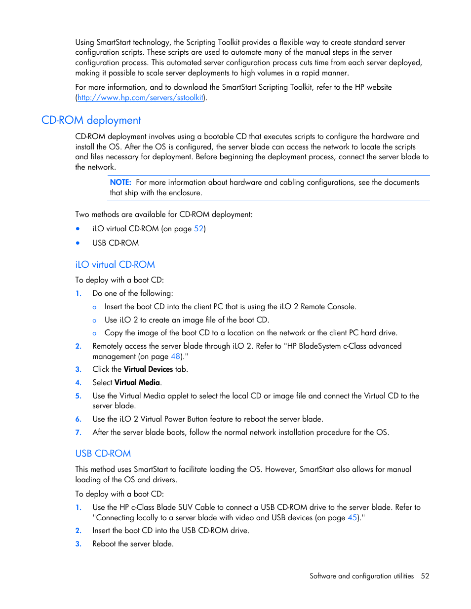 Cd-rom deployment | HP PROLIANT SERVER BLADE BL460C G6 User Manual | Page 52 / 108