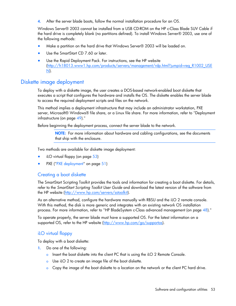 Diskette image deployment | HP PROLIANT SERVER BLADE BL460C G6 User Manual | Page 53 / 108