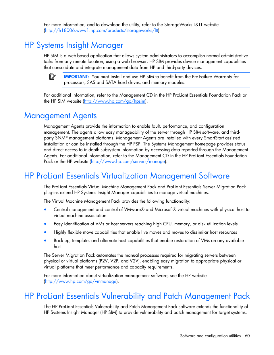 Hp systems insight manager, Management agents | HP PROLIANT SERVER BLADE BL460C G6 User Manual | Page 60 / 108