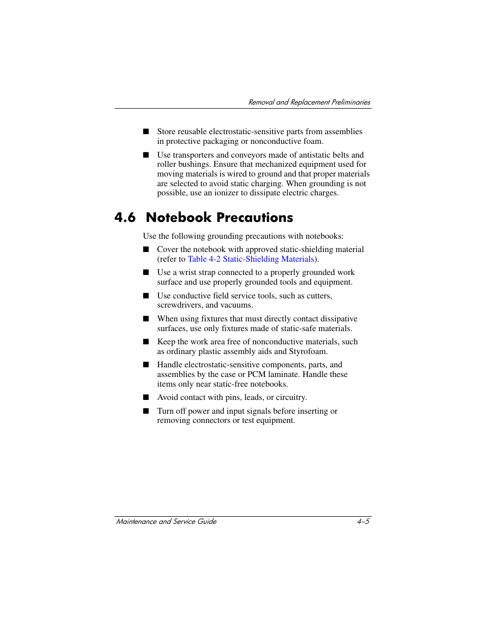 6 notebook precautions, 6 notebook precautions –5 | HP Compaq nx5000 series User Manual | Page 106 / 220