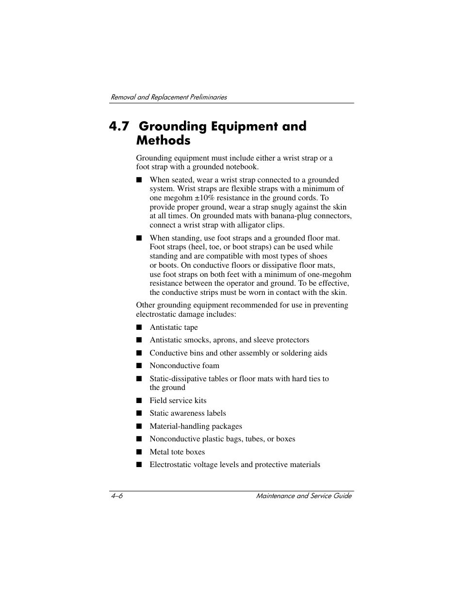 7 grounding equipment and methods, 7 grounding equipment and methods –6 | HP Compaq nx5000 series User Manual | Page 107 / 220