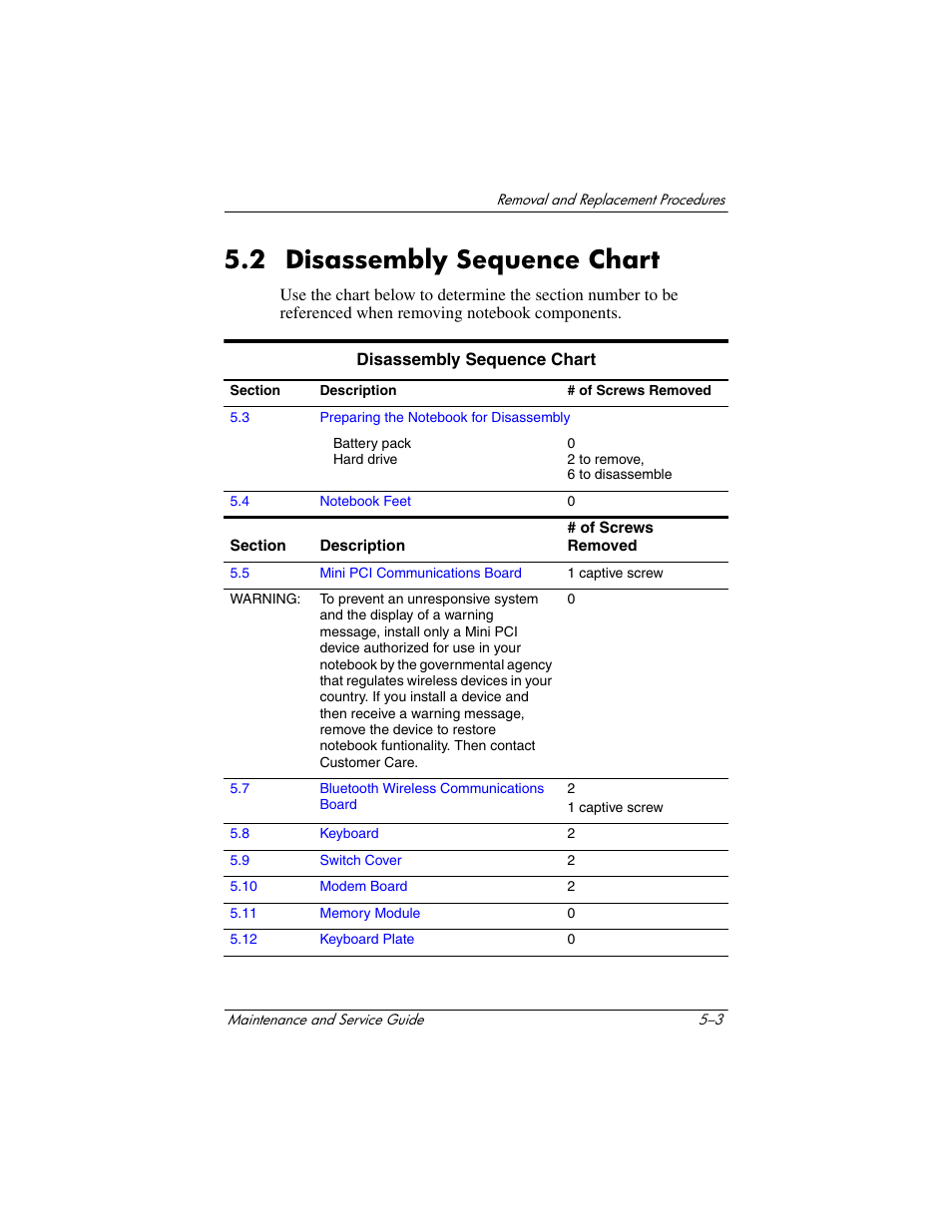 2 disassembly sequence chart, 2 disassembly sequence chart –3 | HP Compaq nx5000 series User Manual | Page 111 / 220