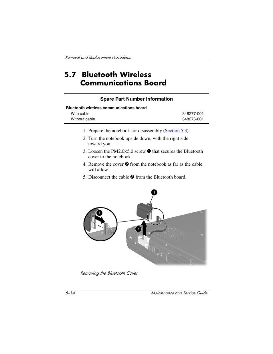 7 bluetooth wireless communications board, 7 bluetooth wireless communications board –14 | HP Compaq nx5000 series User Manual | Page 122 / 220