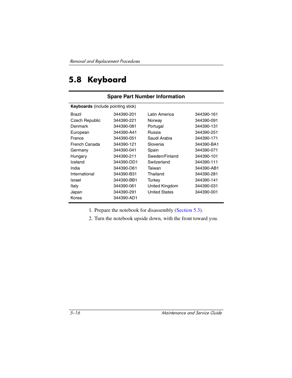 8 keyboard, 8 keyboard –16 | HP Compaq nx5000 series User Manual | Page 124 / 220