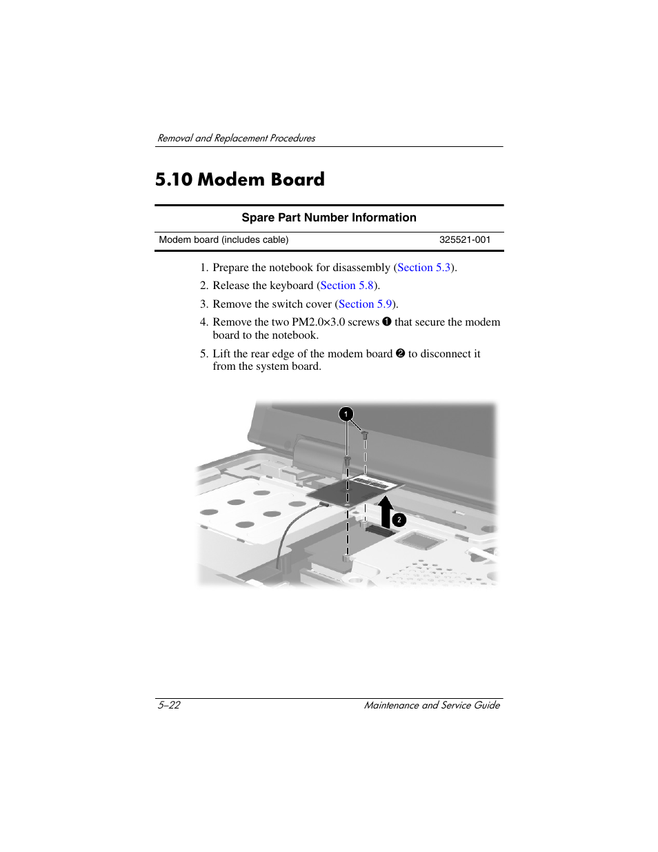 10 modem board, 10 modem board –22 | HP Compaq nx5000 series User Manual | Page 130 / 220
