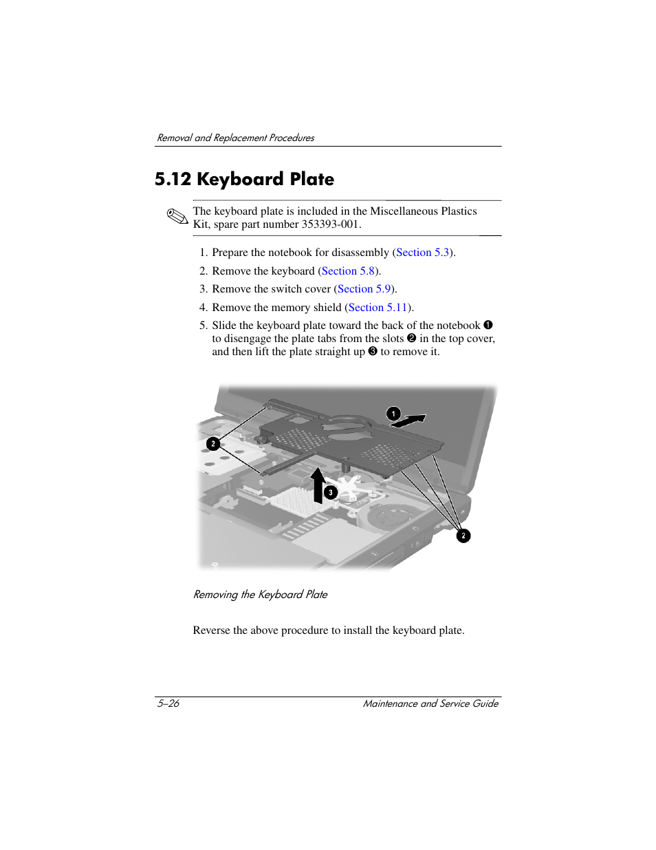12 keyboard plate, 12 keyboard plate –26 | HP Compaq nx5000 series User Manual | Page 134 / 220