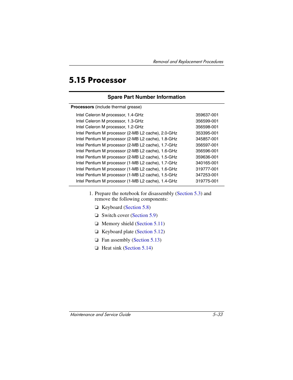 15 processor, 15 processor –33 | HP Compaq nx5000 series User Manual | Page 141 / 220