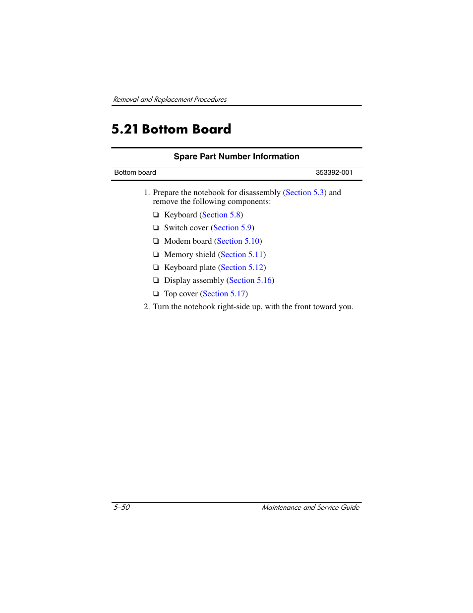 21 bottom board, 21 bottom board –50 | HP Compaq nx5000 series User Manual | Page 158 / 220