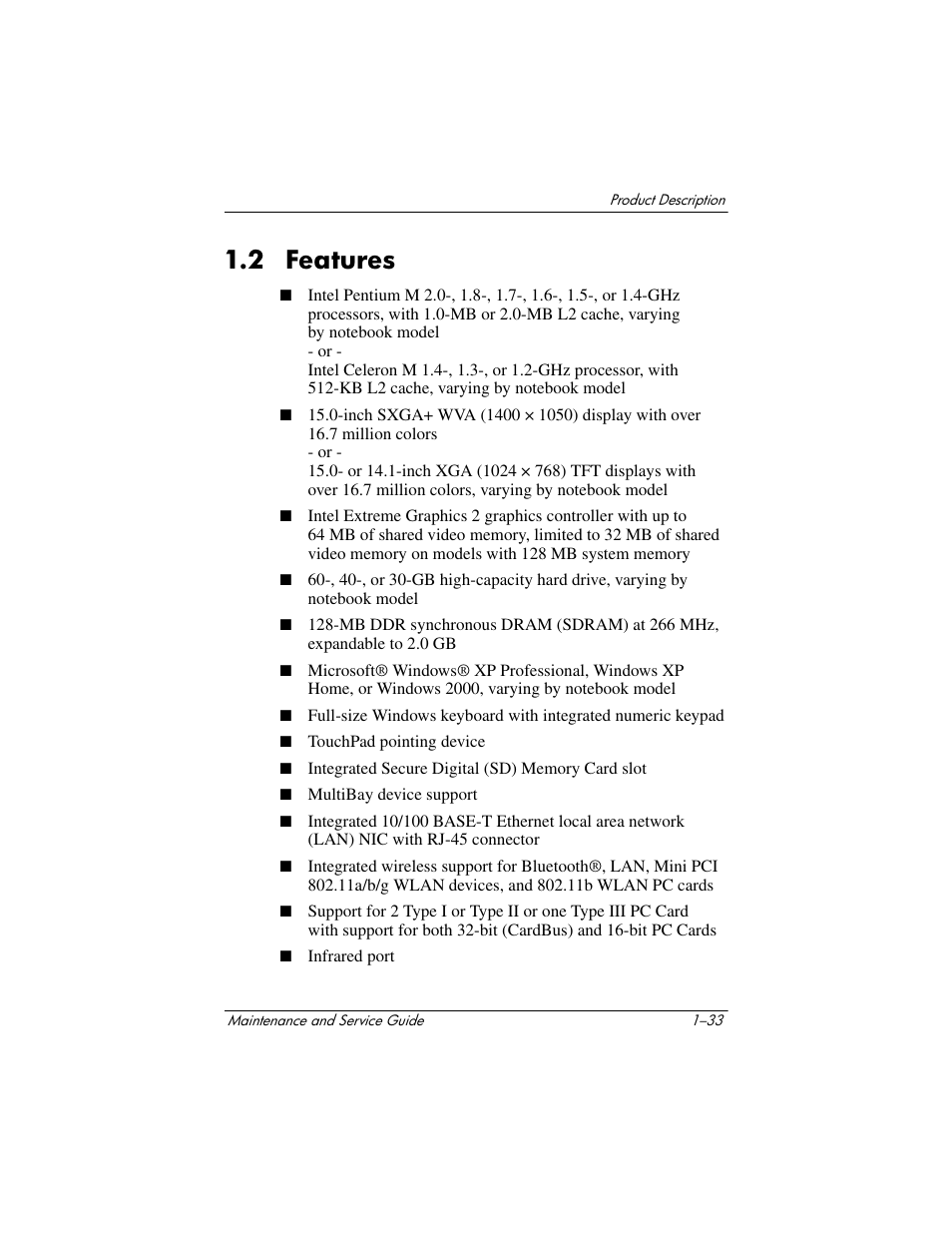 2 features, 2 features –33 | HP Compaq nx5000 series User Manual | Page 38 / 220