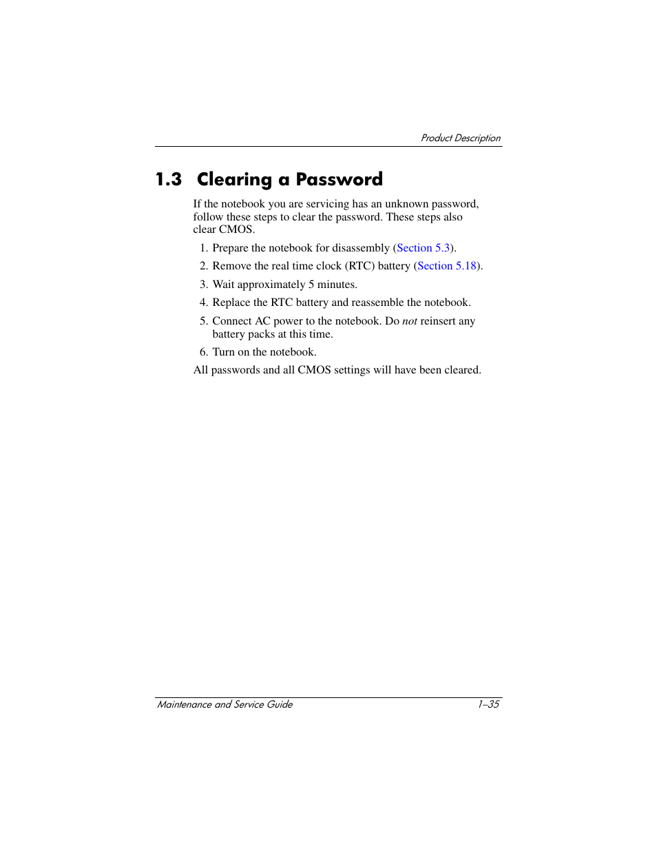 3 clearing a password, 3 clearing a password –35 | HP Compaq nx5000 series User Manual | Page 40 / 220