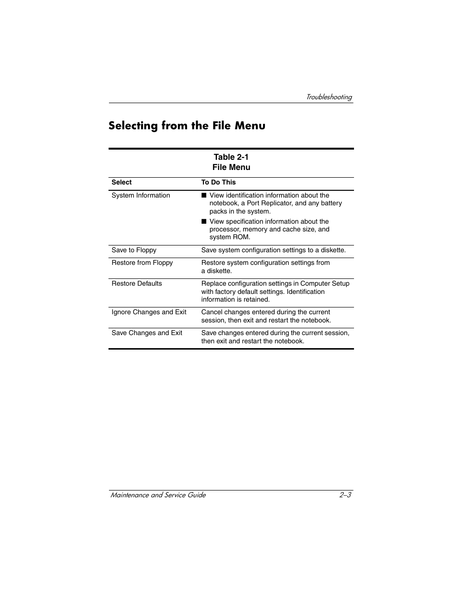 Selecting from the file menu, Selecting from the file menu –3 | HP Compaq nx5000 series User Manual | Page 59 / 220