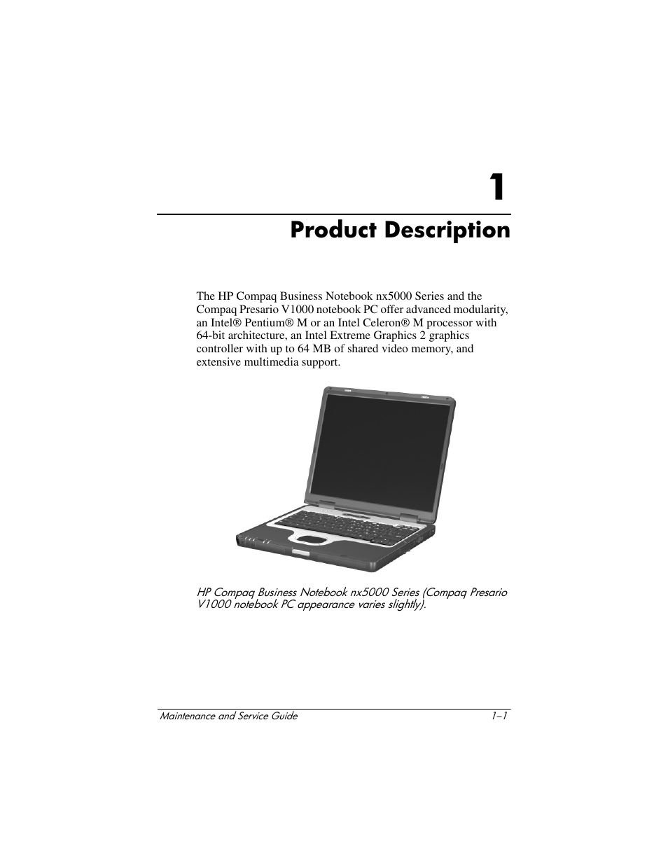 Product description, 1 product description | HP Compaq nx5000 series User Manual | Page 6 / 220