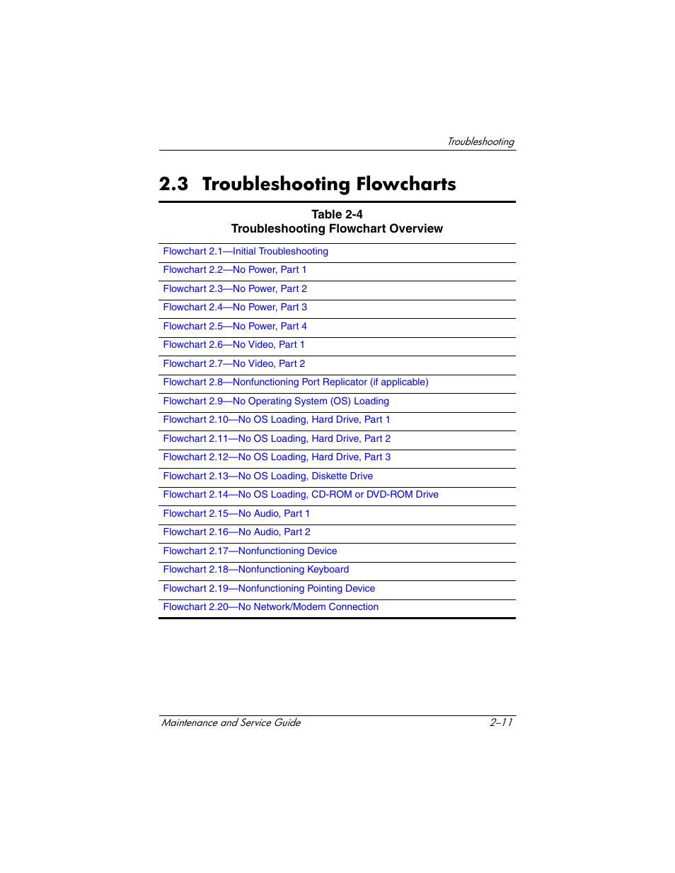 3 troubleshooting flowcharts, 3 troubleshooting flowcharts –11 | HP Compaq nx5000 series User Manual | Page 67 / 220