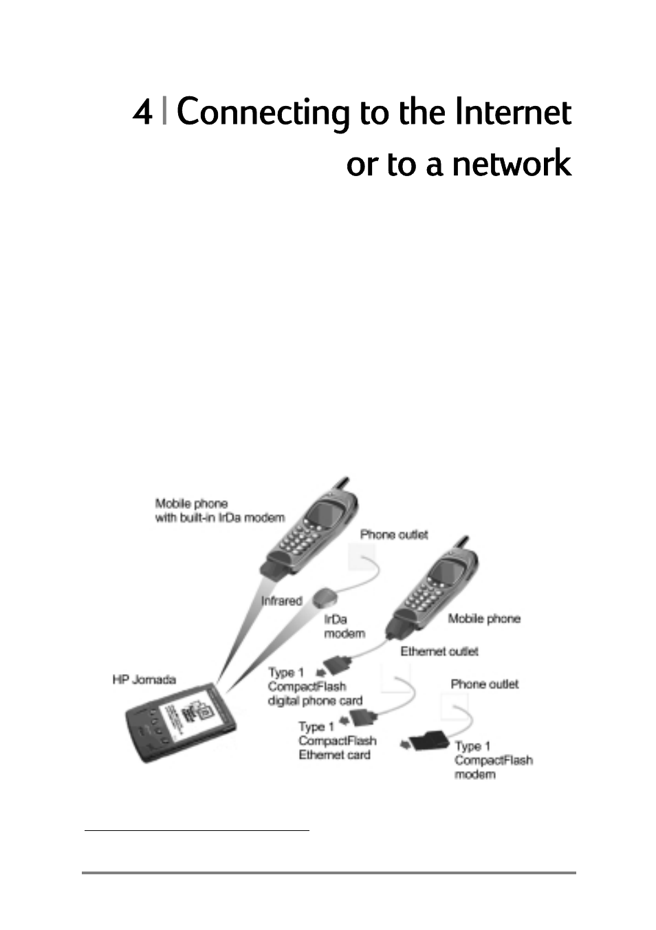 Connecting to the internet or to a network, Rqqhfwlqjwrwkh,qwhuqhw ruwrdqhwzrun | HP Jornada 520 User Manual | Page 49 / 134