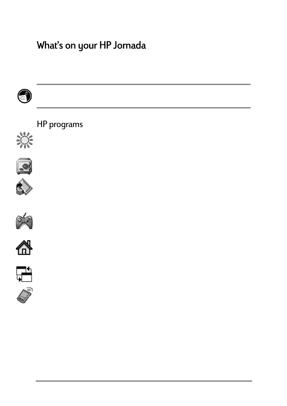 What's on your hp jornada, Kdwvrq\rxu+3-ruqdgd, 3surjudpv | HP Jornada 520 User Manual | Page 8 / 134