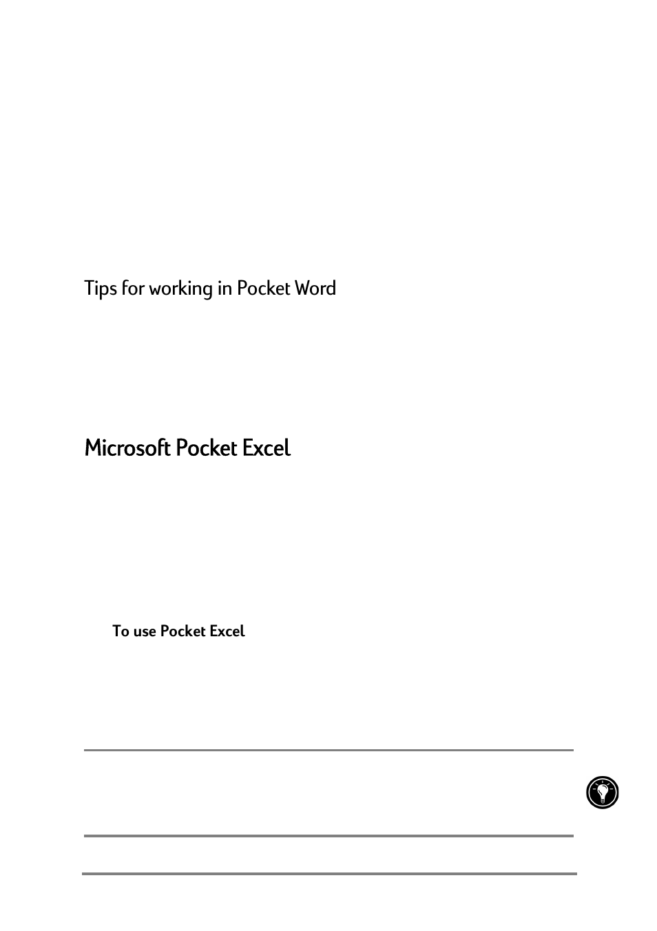 Microsoft pocket excel, 0lfurvriw3rfnhw([fho, 7lsviruzrunlqjlq3rfnhw:rug | HP Jornada 520 User Manual | Page 89 / 134