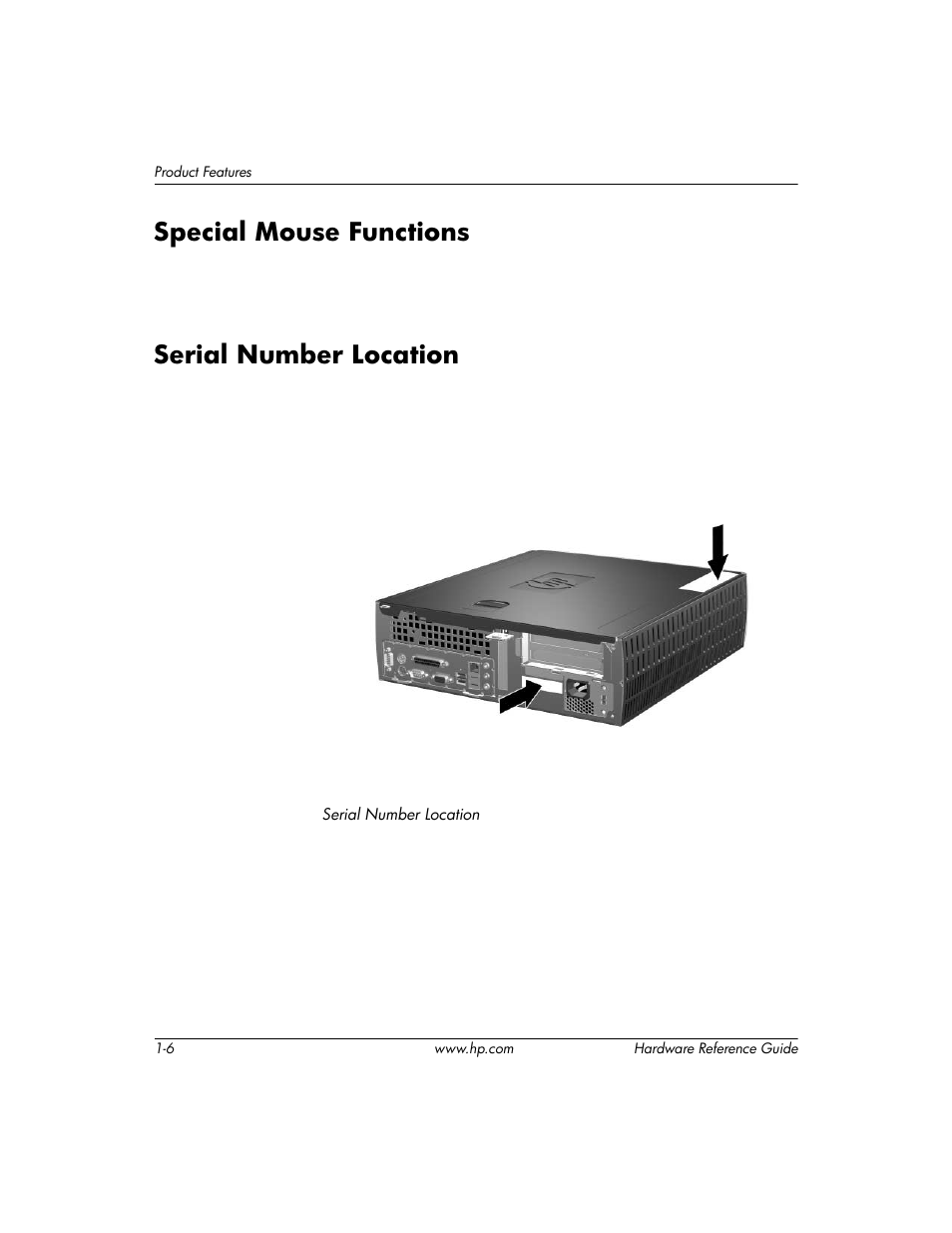 Special mouse functions, Serial number location | HP DC5000 User Manual | Page 10 / 69