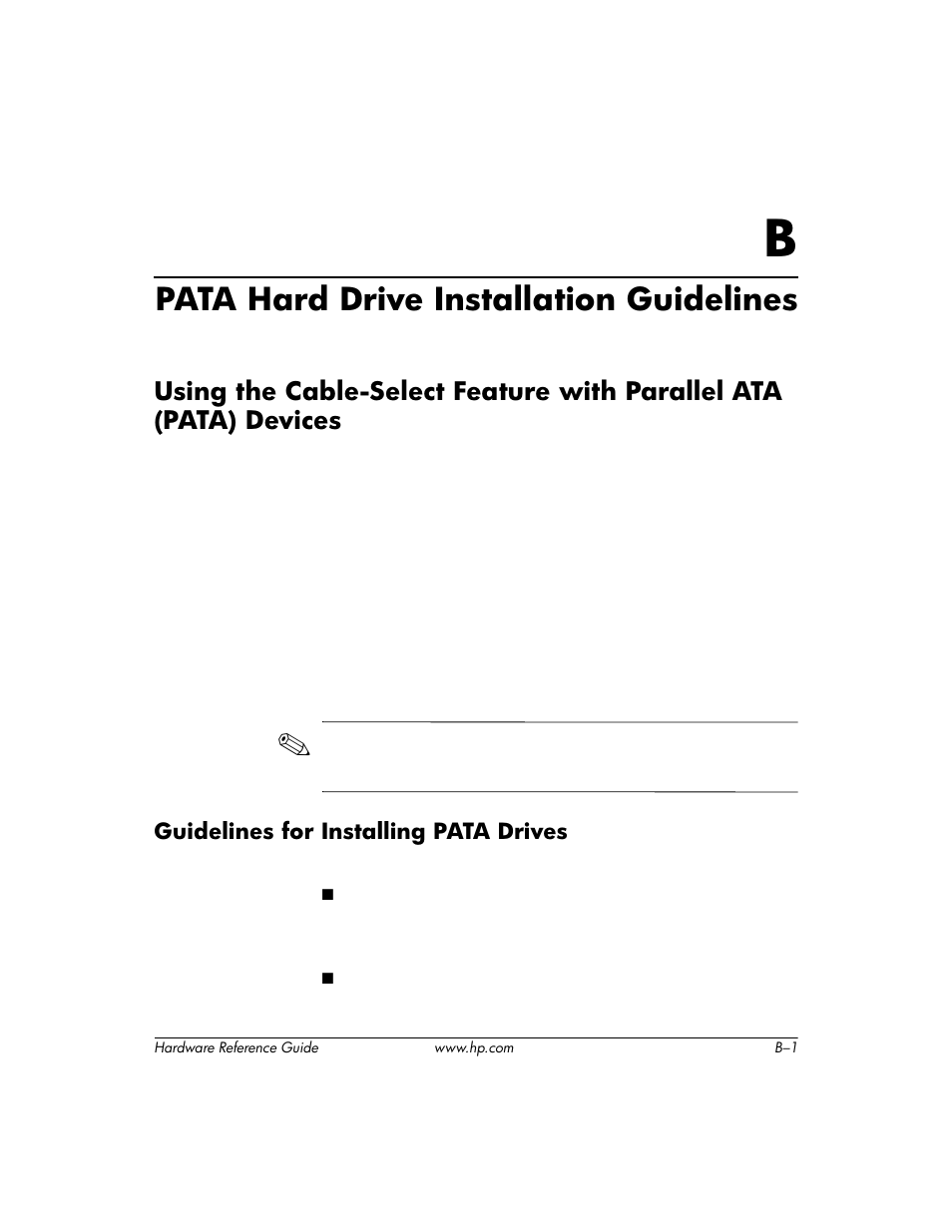 Pata hard drive installation guidelines, Guidelines for installing pata drives, B pata hard drive installation guidelines | Appendix b, “pata hard drive, Installation guidelines | HP DC5000 User Manual | Page 43 / 69