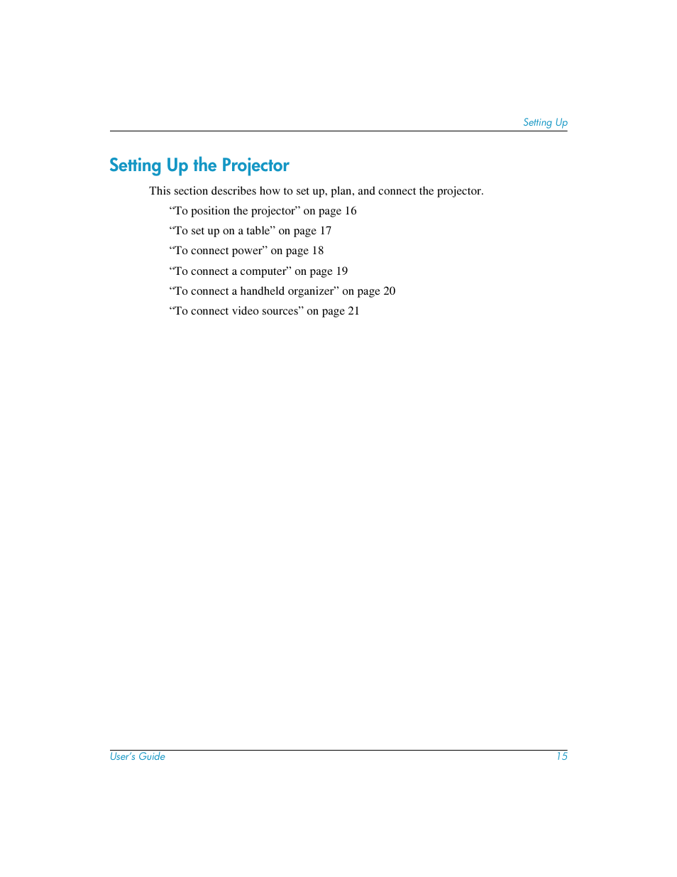 Setting up the projector | HP mp3220 series User Manual | Page 15 / 78