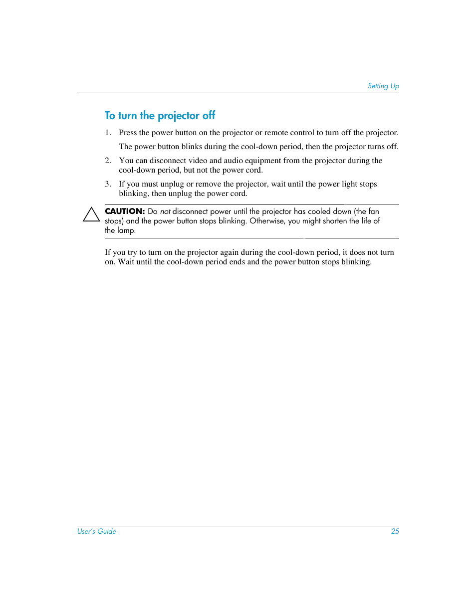 To turn the projector off | HP mp3220 series User Manual | Page 25 / 78