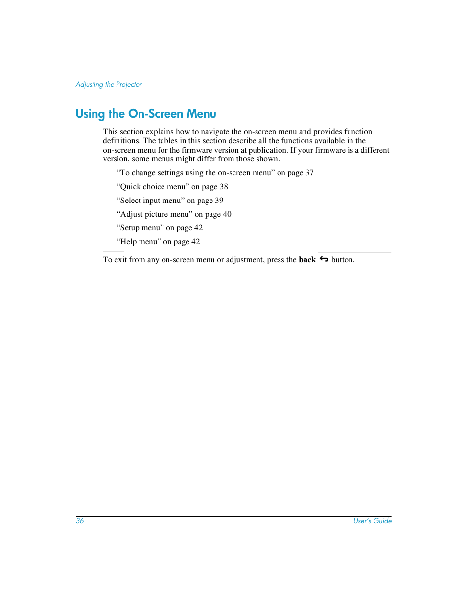Using the on-screen menu | HP mp3220 series User Manual | Page 36 / 78